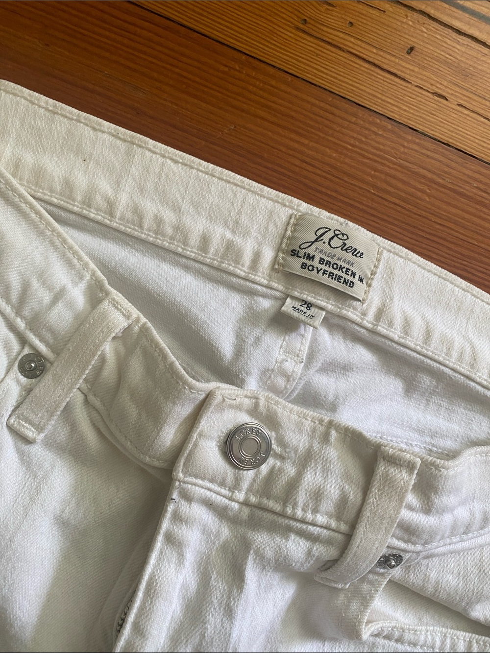 J.CREW Slim Broken-In Boyfriend White Denim Jeans